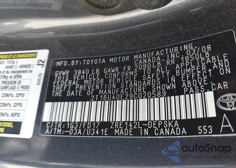 2009 Toyota Corolla S z USA, uszkodzony, nr VIN 2T1BU40E29C020589